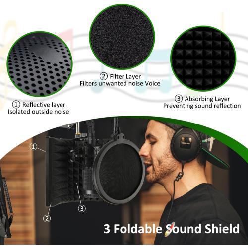 Microphone Isolation Shield, Foldable Mic Sound Absorbing Foam for Condenser Microphone Mic Arm Stand Recording Equipment Studio, High Density Absorbent Foam to Filter Vocal by Frgyee