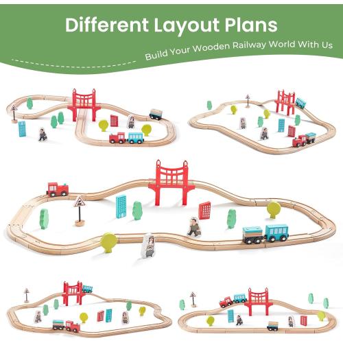 Tiny Land Wooden Train Set for Toddler - 39 Pcs- with Wooden Tracks Compatible with Major Brands - Expandable, Changeable-Train Toy for 3 4 5 Years Old Girls & Boys