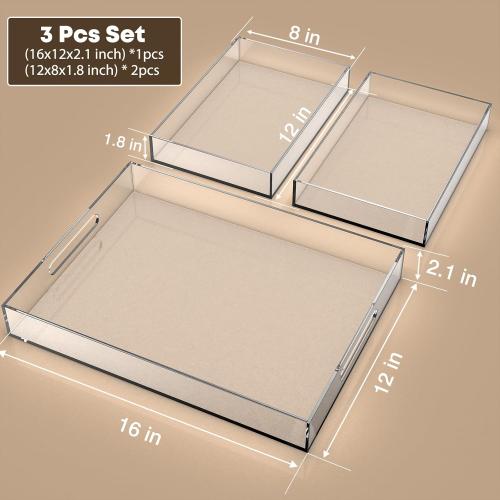 3PCS Acrylic Serving Tray Set with Interchangeable Inserts – Clear Decorative Tray with Handles for Food, Snacks, 4th of July Display, Patriotic Home & Bar Decor