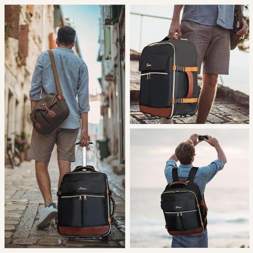 LOUEO Travel Rolling Backpack for Women with Wheels, 17 Inch Wheeled Carry on Luggage for Adults