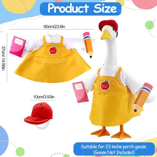 Back to School Porch Goose Outfits,23 Inch Cement Plastic Statues Porch Goose with Pencil and Notebook, Classroom Goose for First Day of School, Outdoor, Garden, Yard, and Patio Decor