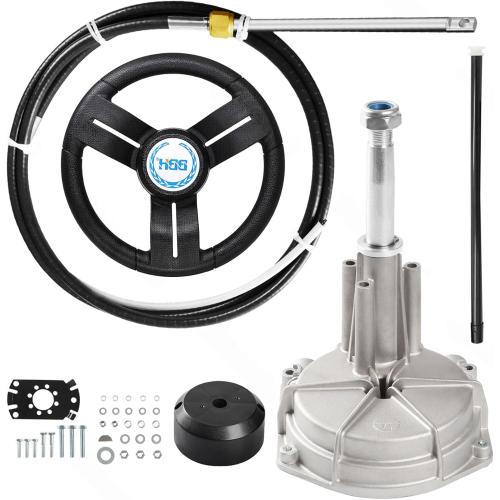 Mechanical Boat Steering System with 13.5 Steering Wheel, 13FT Cable, Aluminium Alloy Rotary Helm, Universal Fit for Boat