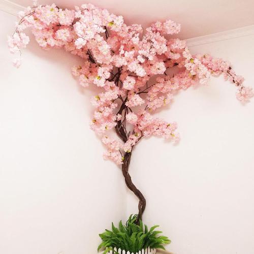 Artificial Cherry Blossom Trees - Fake Flower Background Walls with Simulated Branch and Rattan Design - for Indoor Ceiling Air Conditioning Pipe Ornamental(Pink)