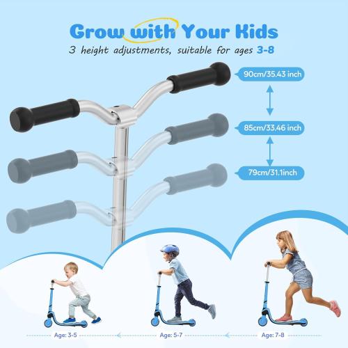 Tonbux Scooter for Kids with Light-Up Wheels & Deck, Adjustable Heights 2 Wheel Kids Scooters for Kids 5-7, Toddler Scooters with 4 Lighting Modes Deck