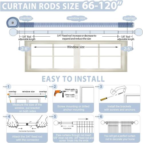 Silver Decorative Crystal Curtain Rods:66-120 Inch Heavy Duty Adjustable Window Curtains Rods for Bedroom Living Room,Nickel Modern Girly Acrylic Drapery Rods Set with Sheer Bling Foil Finials