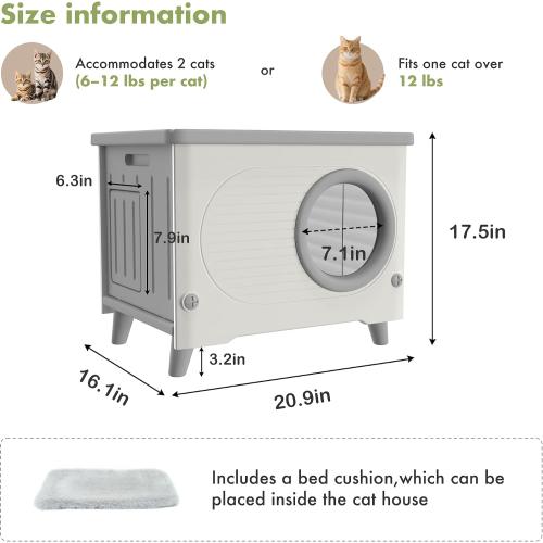Weatherproof Cat Houses for Outdoor Cats with Escape Door,Door Flap,Grey | Made of Heavy-duty HDPE Plastic, Elevated Stackable, Insulated Feral Cat Shelter, All-season Use, Ideal for Yard, Porch Barn