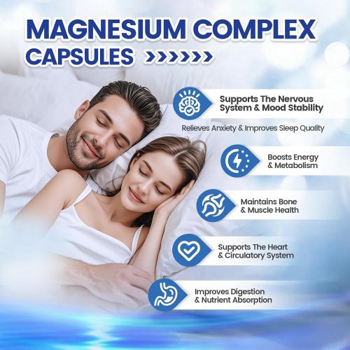 1000mg Magnesium Complex for Women and Men, Magnesium Glycinate, Citrate, Malate, Taurate, Oxide, Carbonate, Aspartate, Orotate, 8-in-1 Magnesium Supplement - Non GMO 240 Capsules