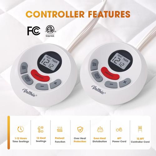 Heated Mattress Pad King,Dual Controller Electric Mattress Pad with Preheat Functions,Bed Warmer with 12 Heat Settings & 1-12 Hours Auto Shut Off, Machine Washable(78x80,White)