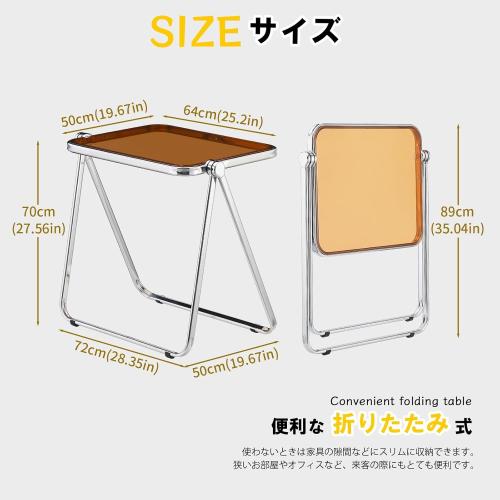 Size Small Color Copper and silver  Folding TV Tray Table- Clear Acrylic Foldable Table No Assembly Required Tiny Desk for Home Office Side Table Small Computer Desk for Small Spaces-Tawny