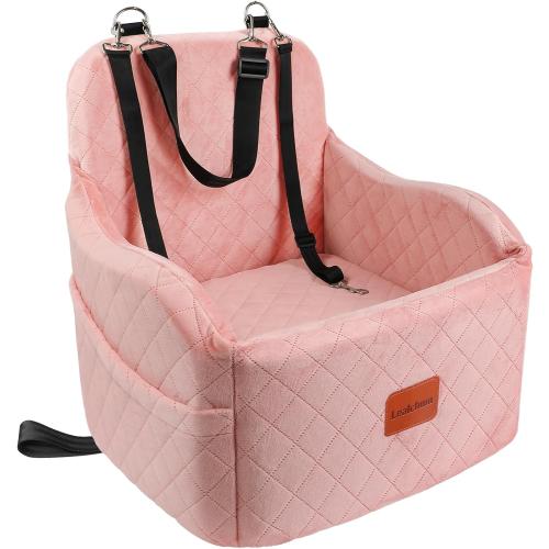 Dog Booster Car Seat for Small/Medium Dogs,Soft Puppy Portable Car Seat with Elevated Cushion,Fits in Front/Back Seat,Fully Detachable and Washable,Easy to Install (Pink, Medium)