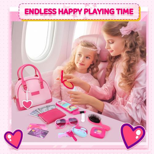 INNOCHEER Little Girls Purse, Kids Toy Purse with Pretend Makeup, Play Purse for Little Girls, Pretend Play Toddler Purse, Birthday Christmas Princess Gifts Toys for Girls 3 4 5 6 7 8 Year Old
