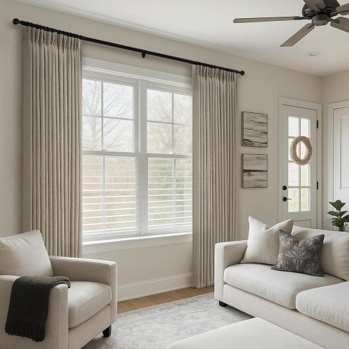 Taupe Pinch Pleated Linen Semi Sheer Curtains 96 Inches Long 2 Panels for Living Room Bedroom Rustic Country Thick Linen Textured Farmhouse Pinch Pleat Curtain Drapes with Hooks Rings 96 Inch Length