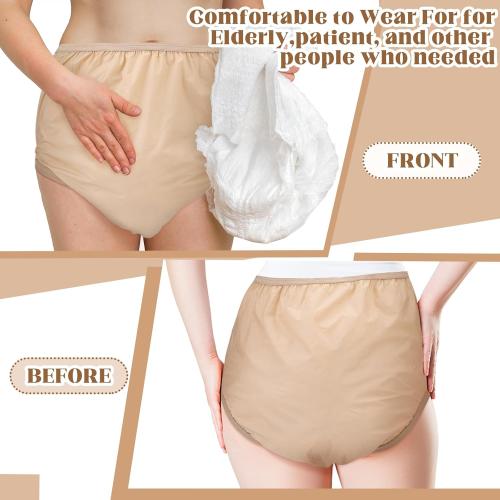 M 10 Pcs Adult Plastic Diaper Cover Pull-On Cover Plastic Pants Reusable Incontinence Waterproof Pants(Medium,Beige)