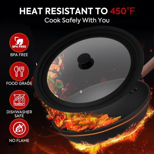 13-14-15in Universal Lid for Pots,Pans,Skillets,Large Replacement Frying Pan Cover,Big Cookware Lids,Tempered Glass with Heat Resistant Silicone Rim,Knob, BPA Free,Dishwasher Safe
