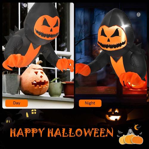 3.3 Ft Halloween Inflatable Pumpkin Ghost Broke Out from Window Black