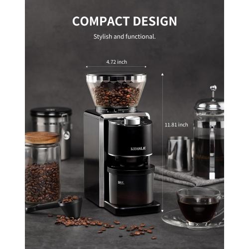 Conical Burr Coffee Grinder, Electric Coffee Bean Grinder for Precise Grinding, 35 Settings, 2–12 Cup Selector, Anti-Static Design for Home Use, Black