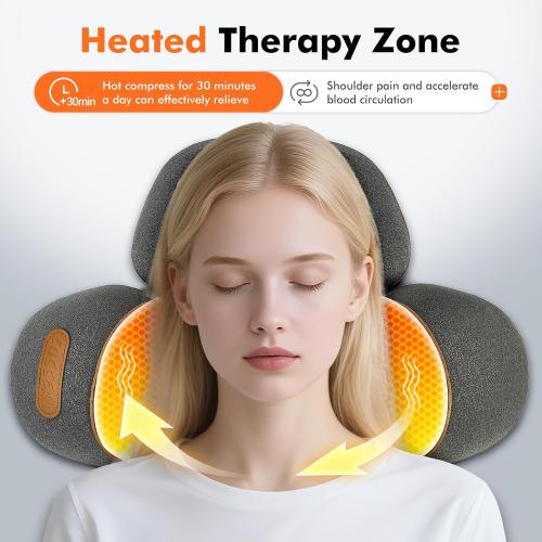 Neck Pillow - 3-in-1 Neck Pillow with Battery, Travel Neck Massage Pillow for Shoulder Pain Relief, Deep Tissue Pain Relief with Heat and Stretching, Neck Hump Corrector for Women