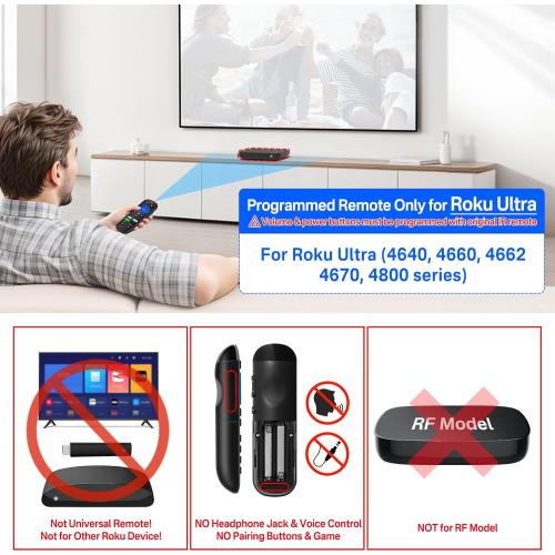 Programmable Remote for Roku Ultra Remote Replacement with Volume Key - Replacement Remote for Roku Ultra LT 4K Remotes with Extra 9 Learning Keys, 2 Pack (Not for Stick)