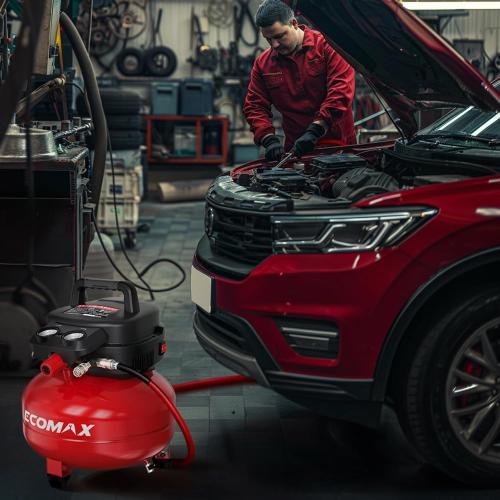 ECOMAX Air Compressor 6 Gallon 175 PSI Pancake Portable Oil-free Tank with 10 PCS Accessories Kit