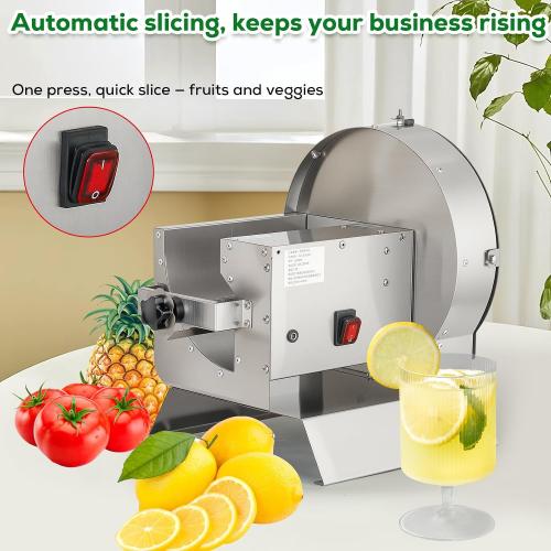 2-in-1 110V Electric Vegetable and Fruit Slicer, Adjustable Thickness 0.04-0.4, Commercial Stainless Steel Cutter for Cabbage, Tomatoes, Lemons