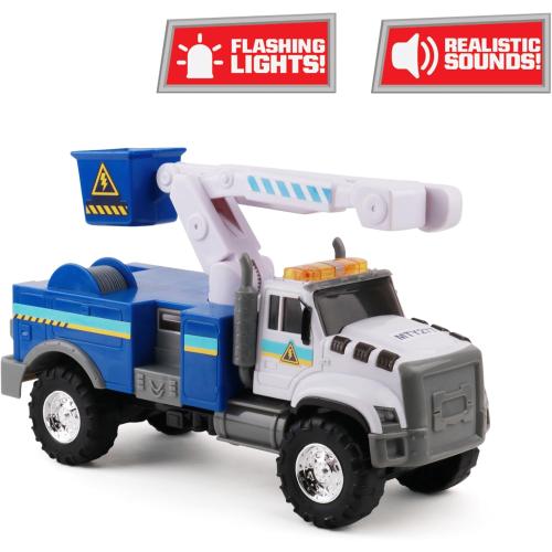Mighty Fleet Rescue Force 12 Tough Cab Cherry Picker Toy Truck - Realistic Lights & Sounds, Movable Cherry Picker Arm, Free Wheeling Play, Ages 3