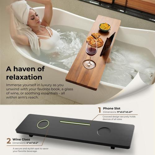 Tinamo Brown Bathtub Caddy Tray Table | 35x9x2.5 Inch Large Bath Tub Tray Wooden | Anti-Tipping, Sustainable Tub Tray for Bathtub | Bathtub Accessories Holders for Bathtub (Brown)