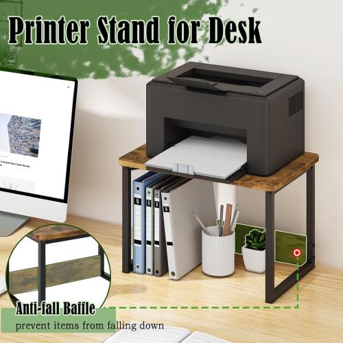 MARTY Printer Stand with Storage for Desk, Desktop Printer Stand Shelf Organzier for Home/Office Heavy Duty Printer Riser Under Desk Small Printer Table for Fax Machine Copier Scanner(Rustic Brown)