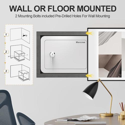 Marcree 0.23 Cubic Safe Box for Kids, Security Safe Steel Construction with Key Lock, Home Safes with Rounded Design for Child Protection, Lock Box for Home, 6.69 x 9.06 x 6.69 Inches, White