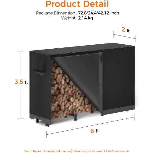 6ft Firewood Log Rack with Cover Outdoor, Heavy Duty Indoor Outdoor Firewood Storage Log Rack with Cover Combo Set Black