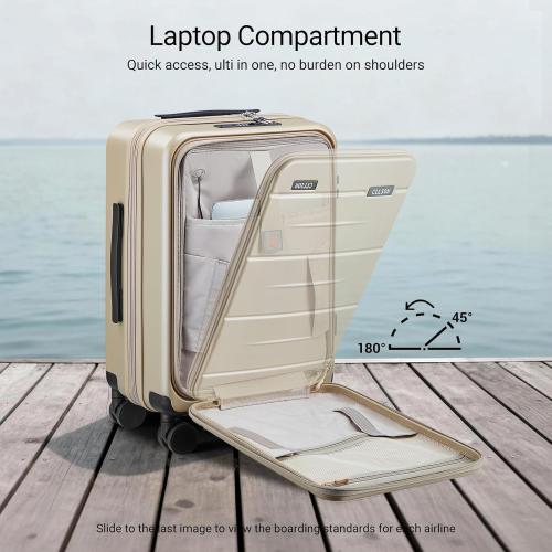 Carry On Luggage with Top Opening, Expandable with Front Pocket and USB Charging Port, Lightweight with Front Compartment Rolling Suitcases with Spinner Wheels (Khaki, 20 Inch)
