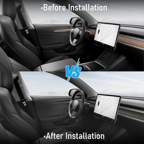 9PCS Dashboard Trim Cover and Door Trim Panel, Steering Lever Cover and Steering Wheel Trim Cover Compatible with Tesla Model 3 (2021-2023) Model Y (2019-2024) Interior (Matte Carbon Fiber Pattern)