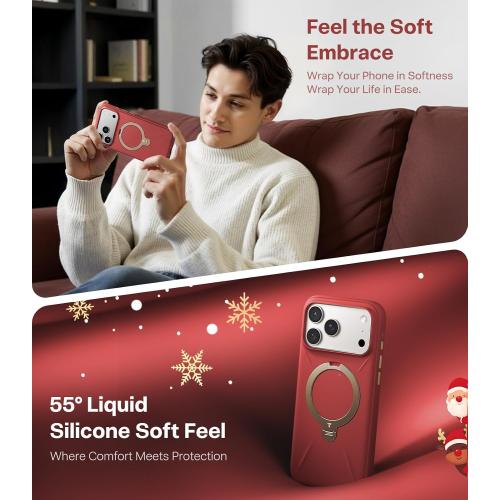TORRAS Q3 Silicone for iPhone 17 Pro Max Case with Stand, Fit for MagSafe, Liquid Silicone Soft Cozy Grip, 360 Spin Magnetic Stand, Camera Control, Protective Case for iPhone 17 Pro Max Silicone, Red