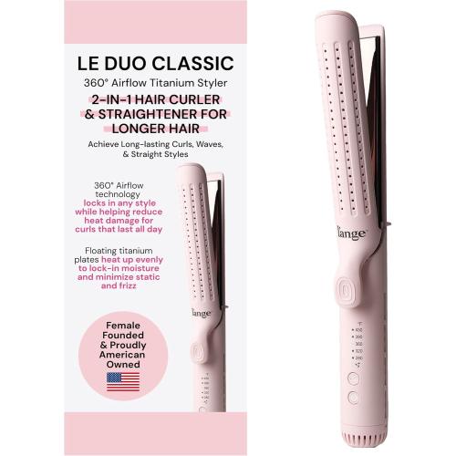 L'ANGE HAIR Le Duo Grande 360° Airflow Styler | 2-in-1 Curling Wand & Titanium Flat Iron Professional Hair Straightener and Curler with Cooling Air Vents to Lock in Style (Blush)