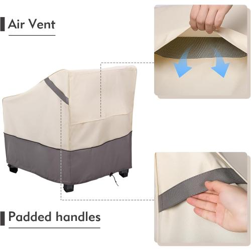 Waterproof Patio Furniture Chair Covers 2-Pack, Heavy Duty 600D Oxford Outdoor Protector for Deep Seat Chairs, UV & Wind Resistant All-Season Protection, 32W x 37D x 36H (Beige/Grey)