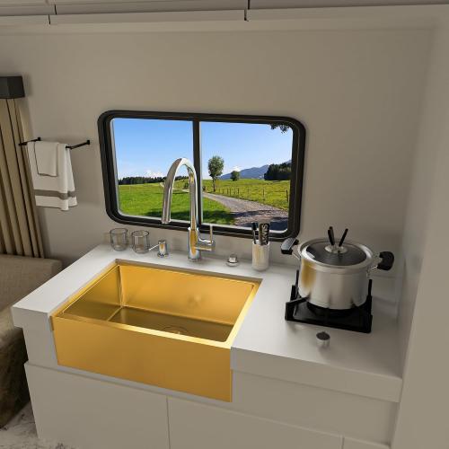 MILOSEN Undermount Gold Kitchen Sink, Stainless Steel Farmhouse Apronfront Kitchen Sink, 23×16 inch Kitchen RV Sink, Small Single bowl Apron Sink, 7 inch Depth Kitchen RV Sinks