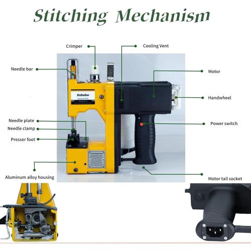 Bag Sewing Machine - 2s/bag Heavy Duty Portable Stitching Machine for Woven Bags, Non-Woven Fabrics, Leather | Warehouse & Farm Packing Tool (Yellow, Corded - 110V AC)