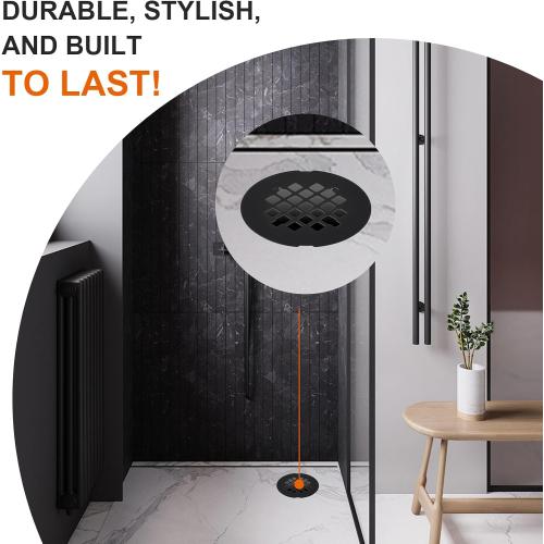 1 Pc Black Snap-in Shower Drain Cover, 4-1/4” Od Snap-in Shower Drains Cover Replacement, Stainless Steel Drain Stopper Bathroom Sink Easy to Install