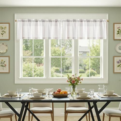 jinchan Striped Linen Valance Curtain 16 Inch Vertical Striped Valance for Kitchen Bathroom Light Filtering Rod Pocket Cottagecore Farmhouse Semi Sheer Short Window Curtain 1 Panel Grey