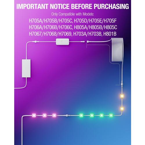 16Ft Extension Cable for Govee Permanent Outdoor Lights 2/Pro, Deck Lights, IP68 Waterproof Extension Cord Compatible with Govee H705D H705E H705F, H706A H706B H706C, H7067 H7068 H7069