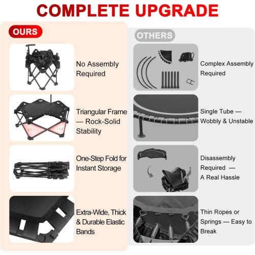 Foldable Mini Trampoline — One-Step Fold & Open, 42 Rebounder Trampoline for Adults & Kids, 450lbs Max Load, Adjustable T-Bar, Indoor & Outdoor Workout