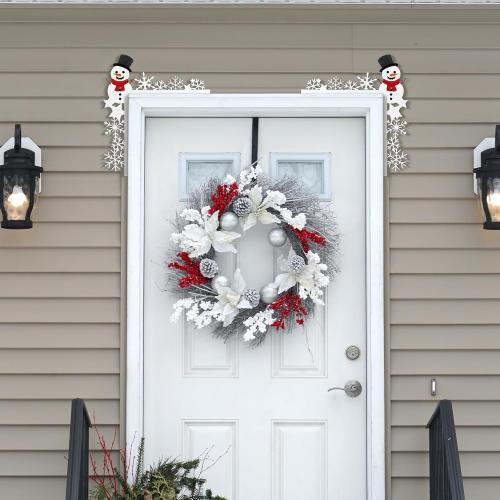 Bucherry 2026 Christmas Door Topper Funny Snowman Snowflake Front Top Door Corner Frame Sign Decor Home Wooden Christmas Cabinet Knob Covers Party Ornament Props Gift for Wall Window DIY