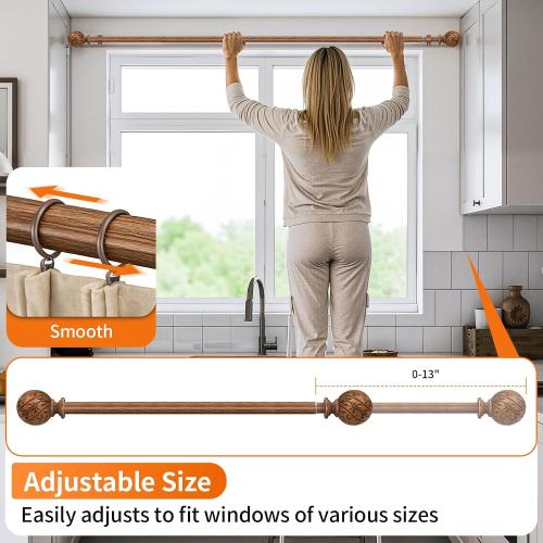 Wood Curtain Rods for Windows 18-45 Adjustable Window Treatment Rods