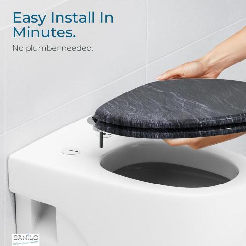 SANILO Wooden Toilet Seat with Soft Close [ELONGATED] - Decorative, Quiet & Slow Close Molded Wood Seat - With Strong Bumpers & Hinges - Adjustable Fit - Granite