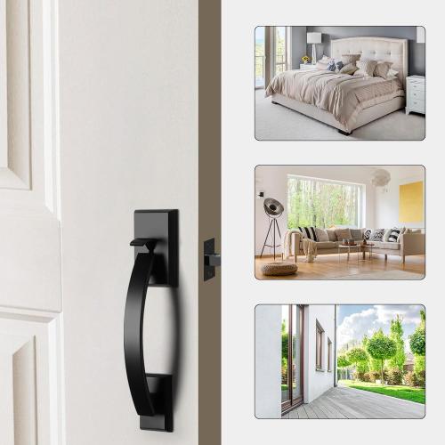 Haidms Front Door Handle, Black Door Handle Exterior, Entry Door Handle and Reversible Handle Knob, Matte Black Entry Door Handles