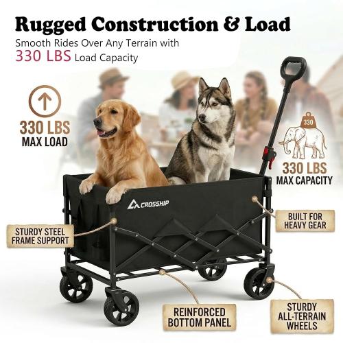 Folding Pet Wagon for Dogs - 330 Lbs Heavy Duty Dog Cart, All-Terrain Collapsible Wagon for Beach, Shopping & Camping, Garden Cart with Drop-Down Tailgate for 1 Medium Dog or 2 Small Puppies‼️has mild dog far and mild scratches ‼️