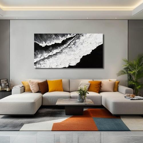 NBAODAN Abstract Wall Art Modern Artwork White Canvas Pictures Large Painting Textured Art 29x58 Black Office Wall Decor Home Decorations for Living Room