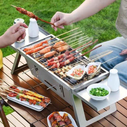 Small Protable Charcoal Grill Outdoor: BBQ MINI Foldable Carbon Griller for camping (2 pack)