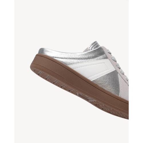 NEWBELLA Women's Lace-Up Mule Sneakers Fashionable Backless Sneakers for Women Sliver (Size.8.5)