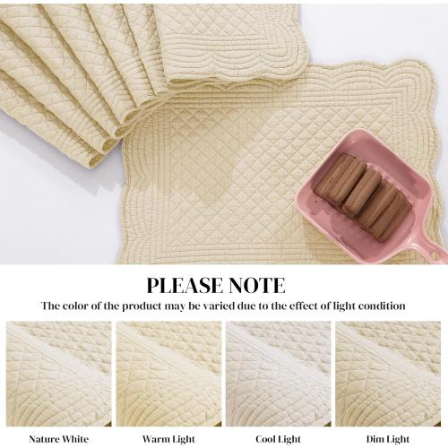 6 SOFT HOMBYS Quilted Placemats Set of 6 Washable-13x18 inches Rectangular Placemats for Kitchen Table-100% Cotton Fabric Rectangular Table Mats, (Light Brown)