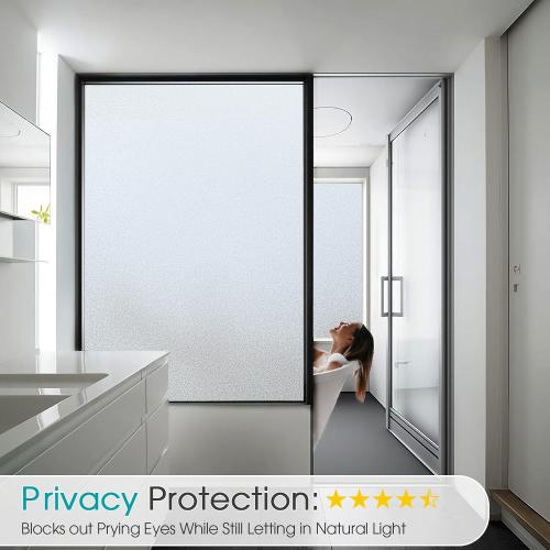 Coavas Window Privacy Film Frosted Glass Static Clings, Decorative Bathroom Door Window Covers Day and Night, Heat UV Blocking Anti-Glare Frosting Stickers for Christmas, 11.8 x 78.7 Inch, Pure